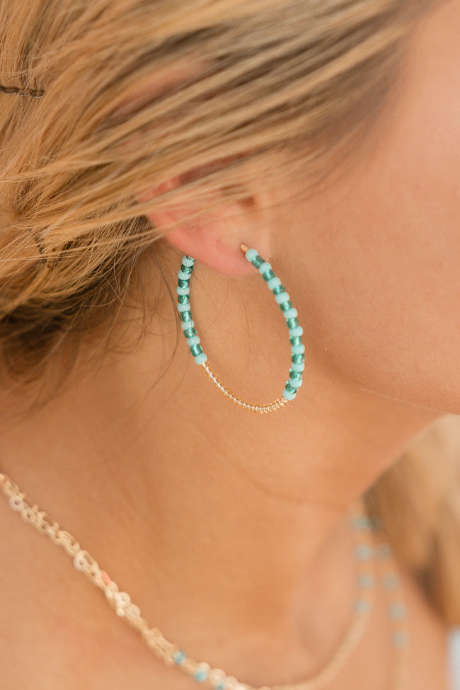 Turquoise and Gold Beaded Hoops FINAL SALE