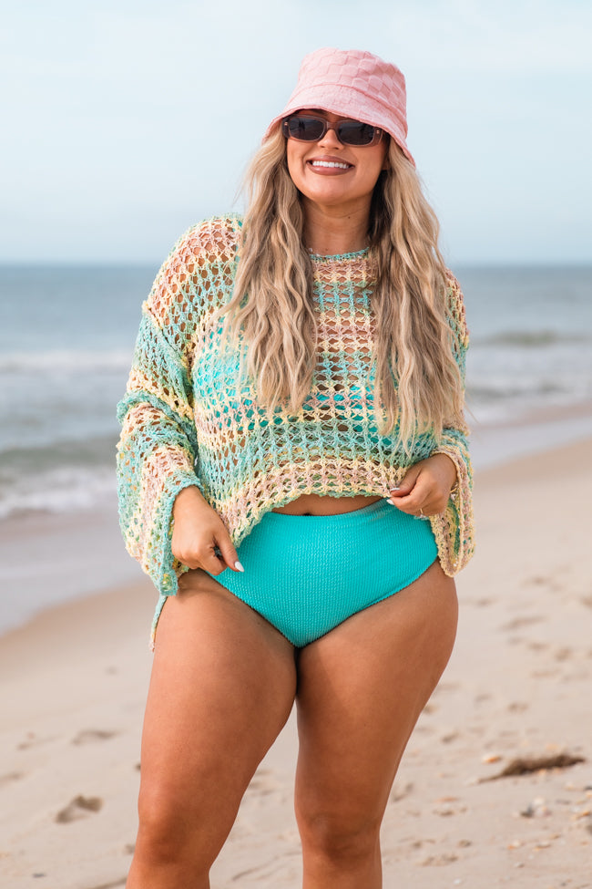 Reality Called Yellow and Mint Multi Stripe Open Knit Sweater