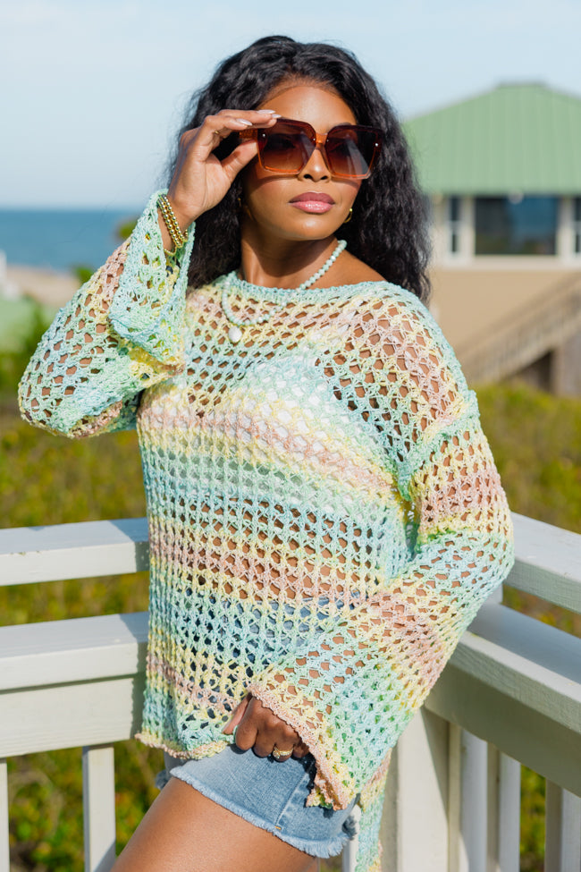 Reality Called Yellow and Mint Multi Stripe Open Knit Sweater