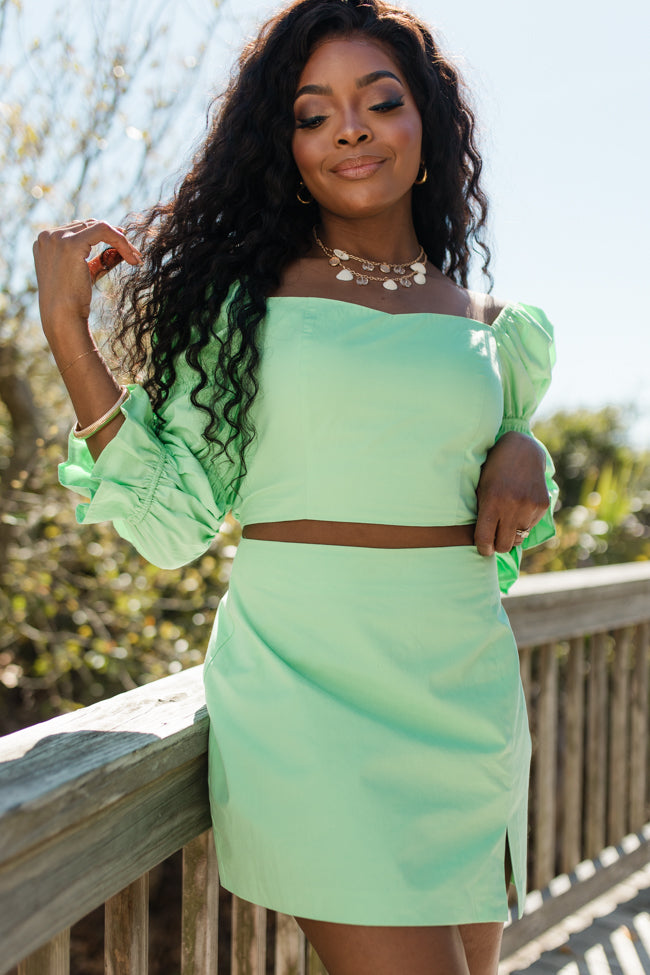 Destination Dreaming Green Bubble Sleeve Two Piece Set