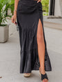 The Time It Takes Black Side Slit Textured Maxi Skirt