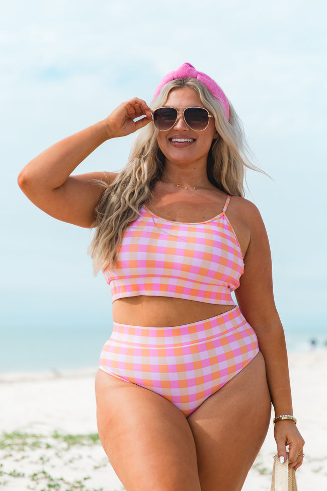 Kind Of Coastal In Girly Gingham Swimsuit Bottom & Sarong