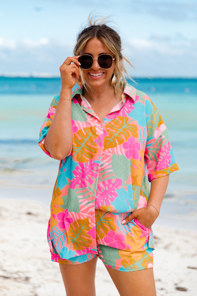 Kabana Krew Bold Tropical Button Up Shirt Krista Horton X Pink Lily