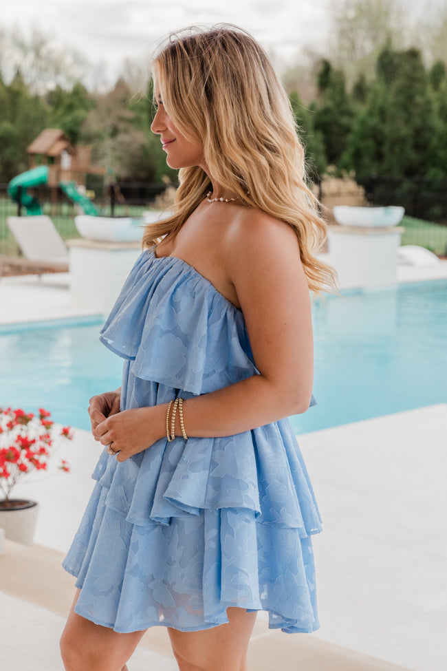 You're My Sunny Day Blue Lace Strapless Dress