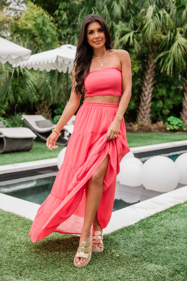 Summer Loving Strapless Red Crop Top And Skirt Set