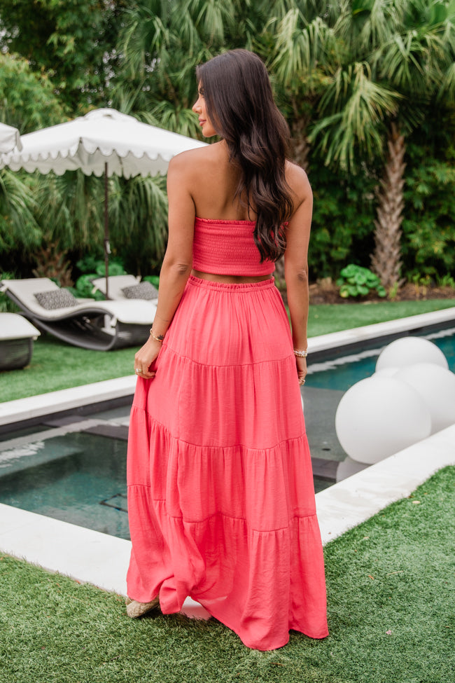 Summer Loving Strapless Red Crop Top And Skirt Set