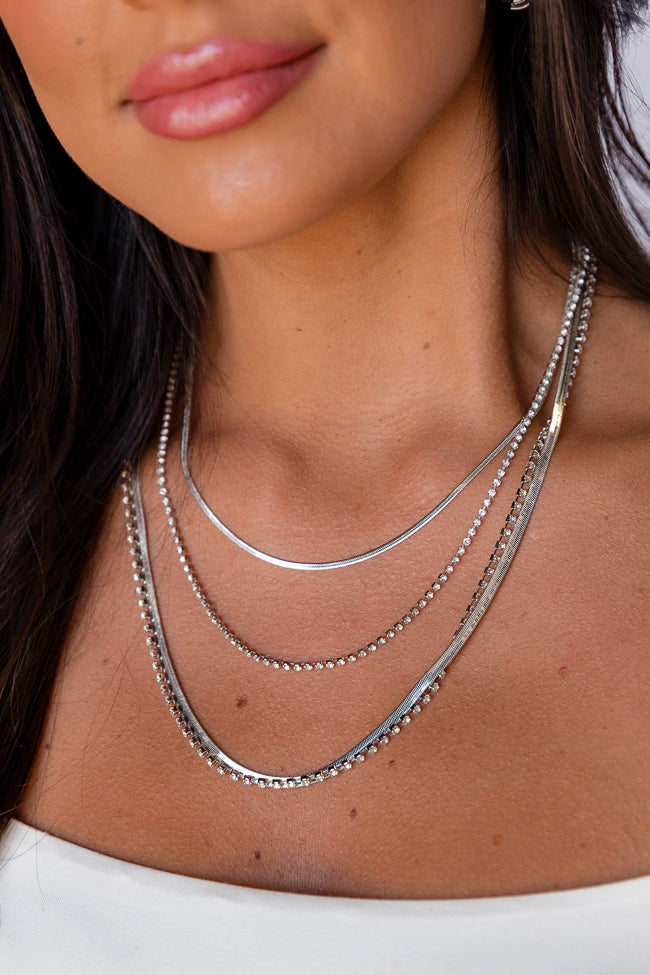 Rhinestone Silver Layering Necklace