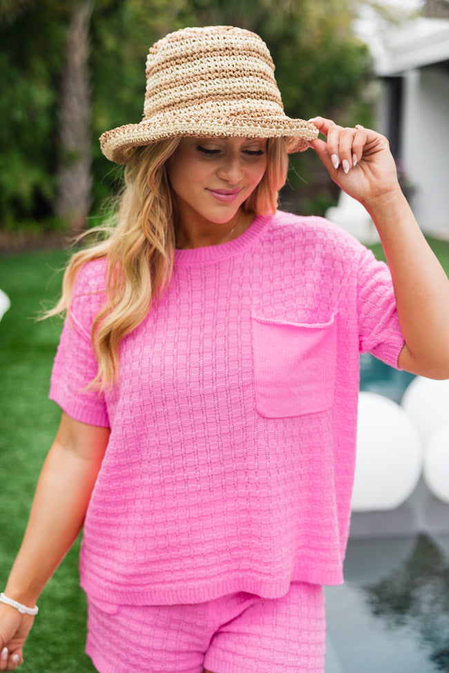 Perfectly Paired Bright Pink Sweater Top and Shorts Set