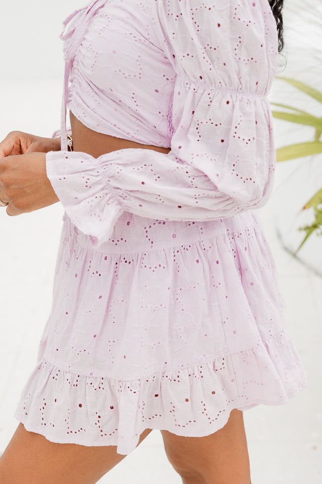 Slow Tide Purple Eyelet Crop Top and Skirt Set FINAL SALE