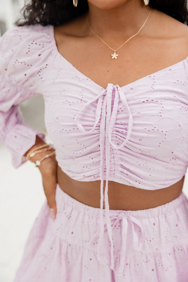 Slow Tide Purple Eyelet Crop Top and Skirt Set FINAL SALE