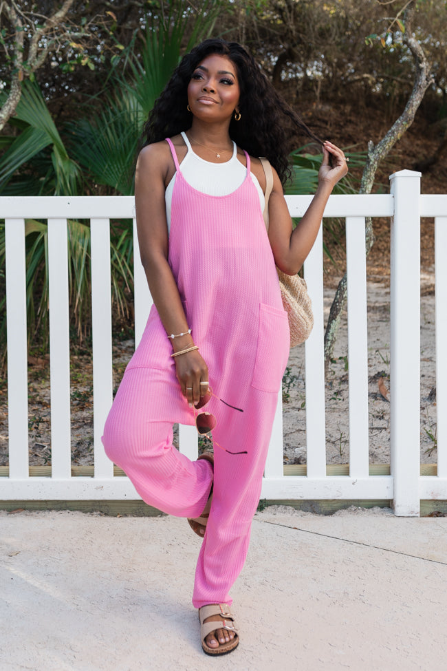 Day In The Life Pink Waffle Knit Jumpsuit