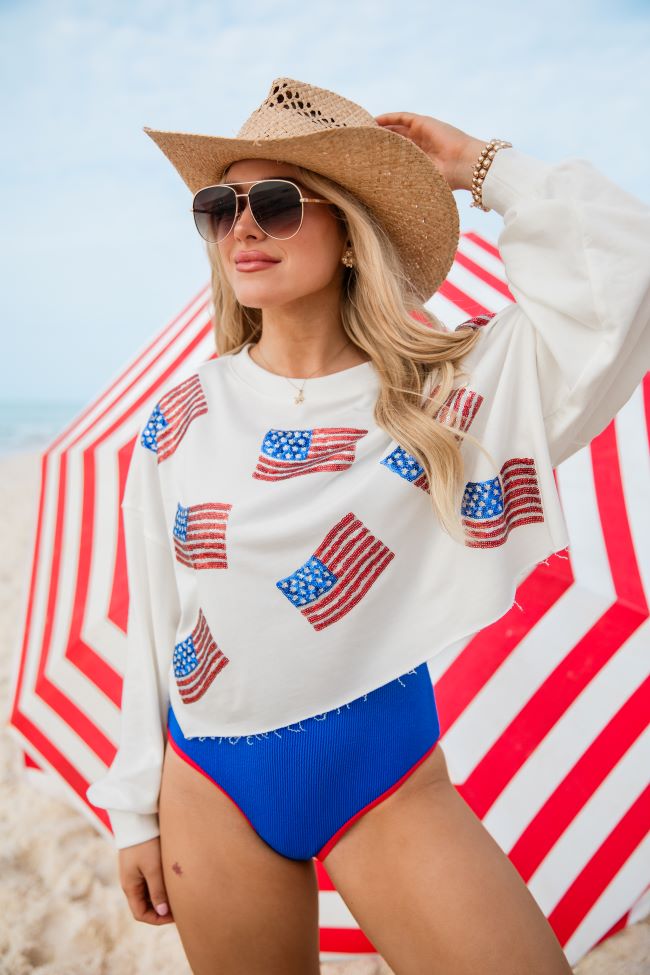 Freedom Forever Ivory Flag Patch Cropped Pullover