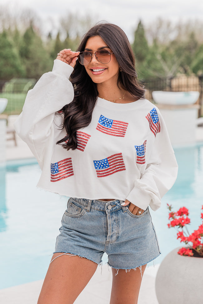 Freedom Forever Ivory Flag Patch Cropped Pullover