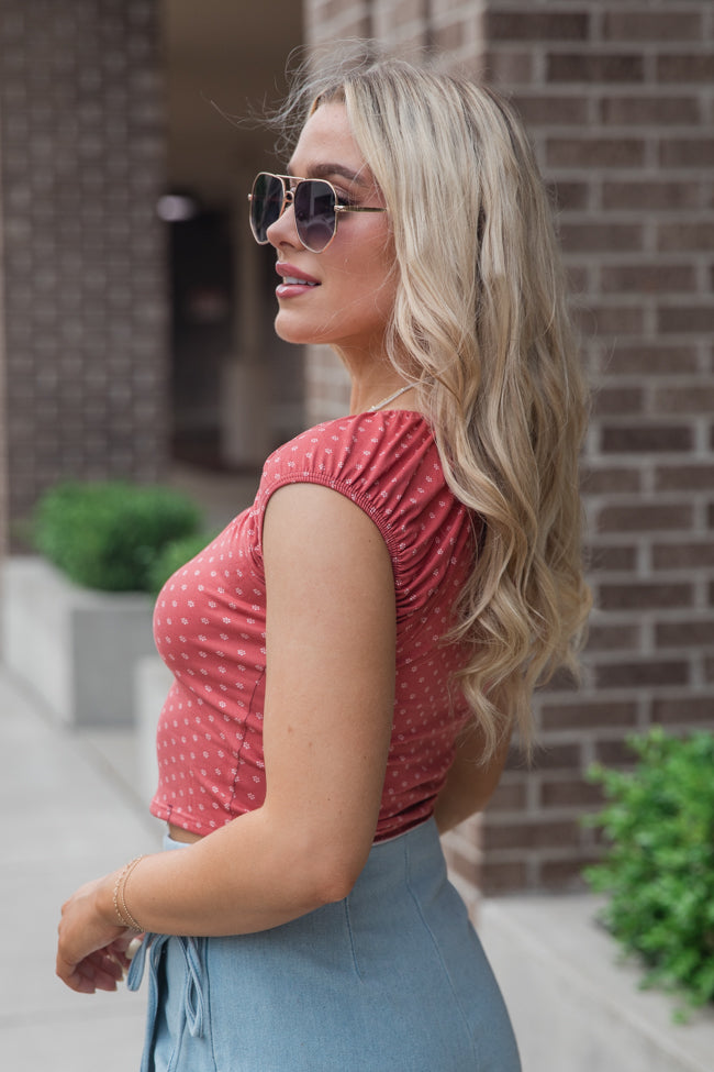 A Silver Lining Terracotta Scoop Neck Printed Knit Tee