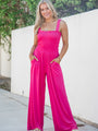 Walking In Paradise Hot Pink Smocked Top Woven Jumpsuit