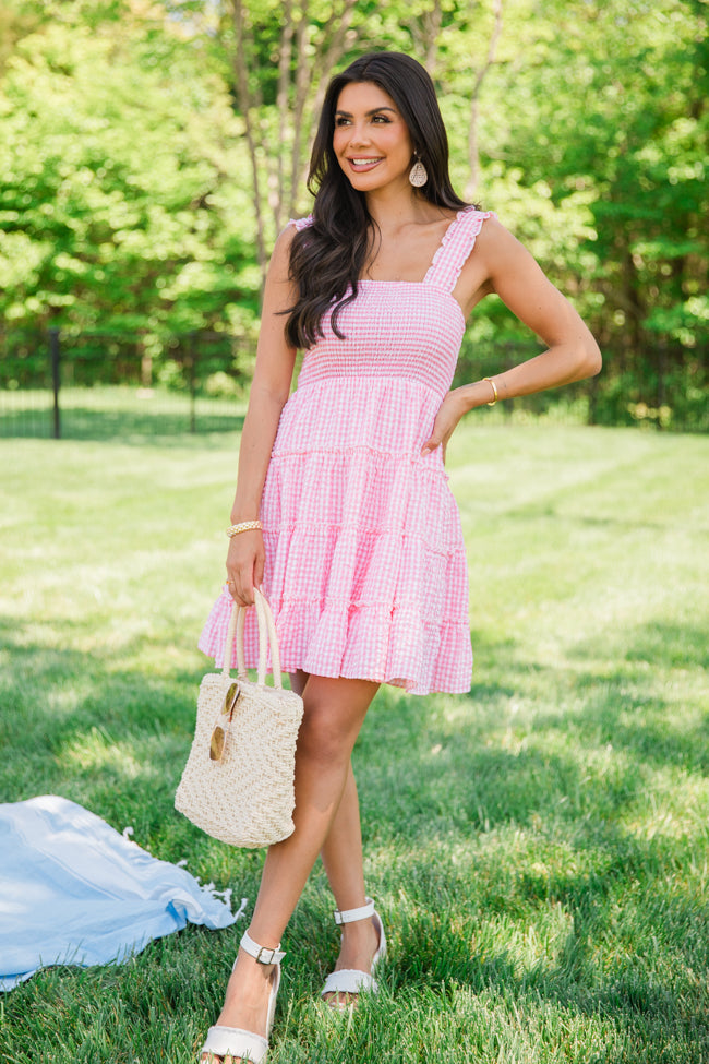 Time Spent Together Pink Gingham Smocked Dress – Pink Lily