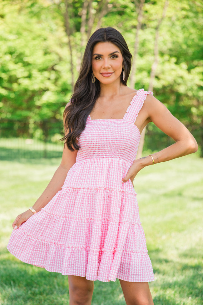 Time Spent Together Pink Gingham Smocked Dress – Pink Lily