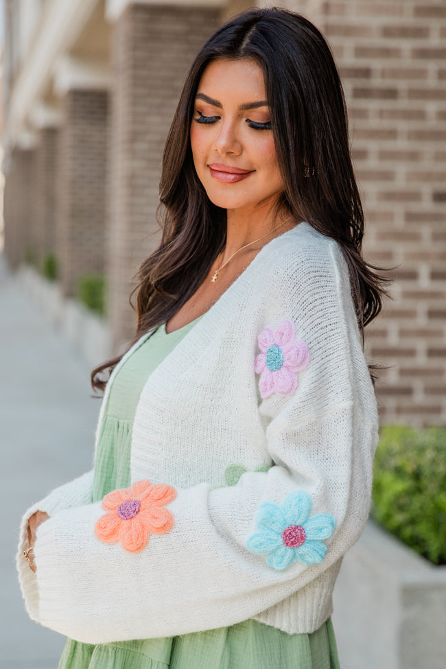 Blossoming Dreams Ivory Flower Embroidered Cardigan