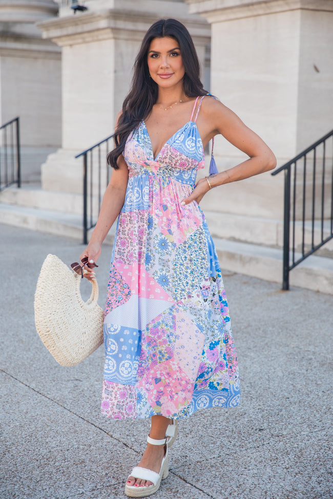 Out Of The Blue Sky Patchwork Print Maxi Dress