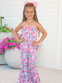 Kid's Aware of This Pink Floral Flare Leg Jumpsuit