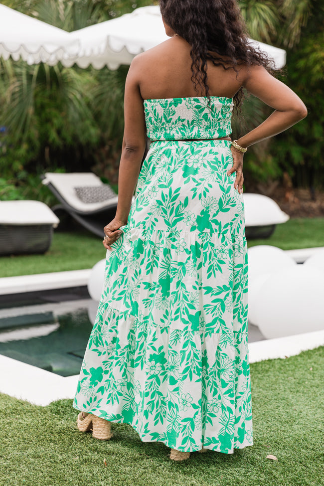 Under The Palm Tree Green And White Two Piece Woven Set