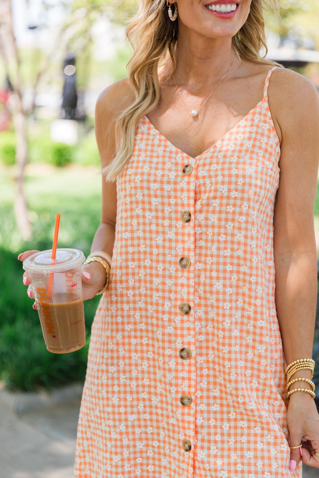 Hold You Dear Orange Checkered Floral Dress Tori X Pink Lily