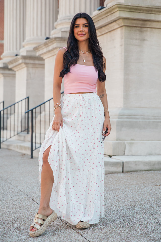 Life Is But A Breeze Ivory And Pink Floral Maxi Skirt