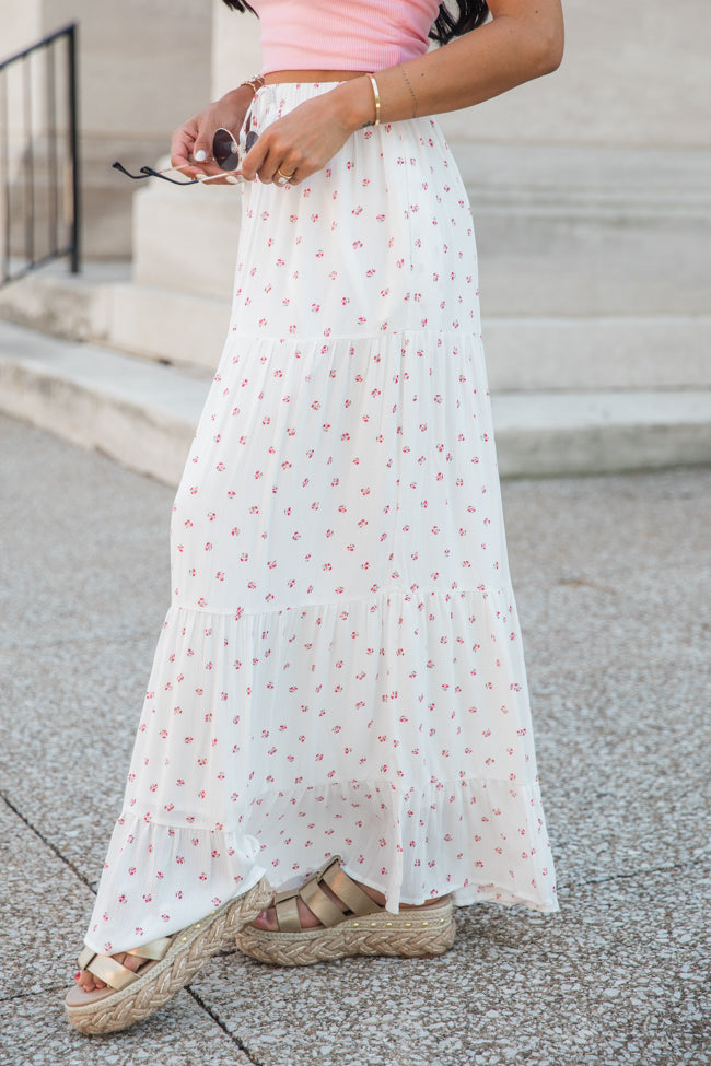 Life Is But A Breeze Ivory And Pink Floral Maxi Skirt