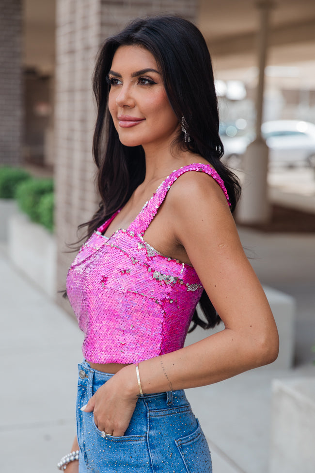 Go To Girl Pink Sequin Crop Tank