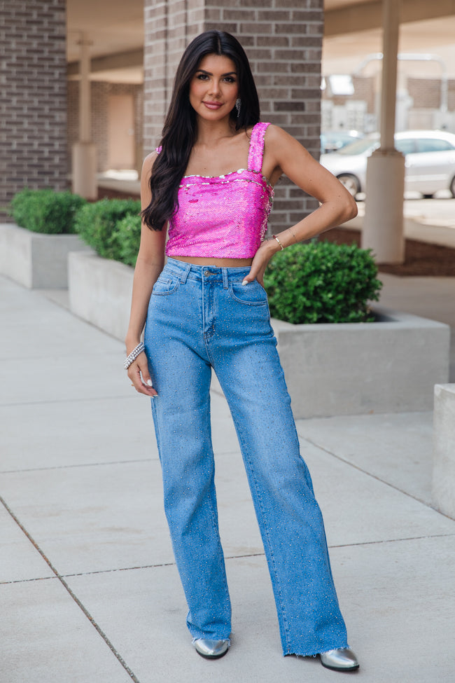 Go To Girl Pink Sequin Crop Tank