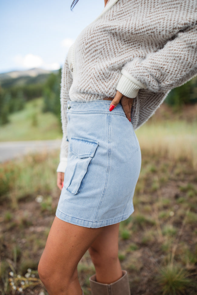 Worn In Love Cargo Light Wash Denim Mini Skirt