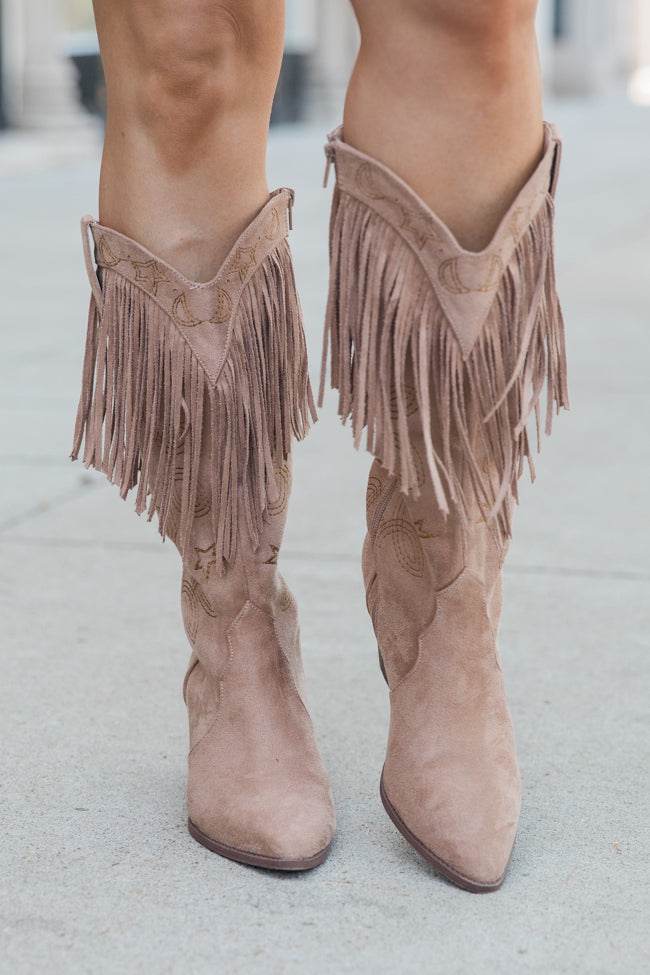 Taupe retailer Fringe Booties