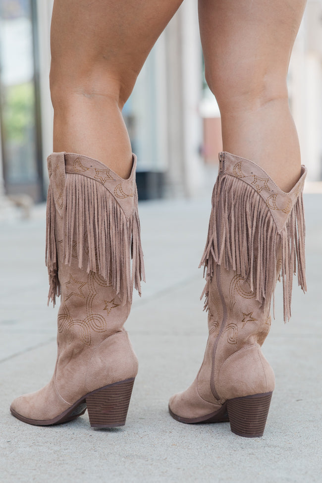 Fancy Suede Warm Taupe Fringe and Stars Boots