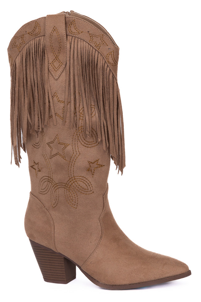 Fancy Suede Warm Taupe Fringe and Stars Boots