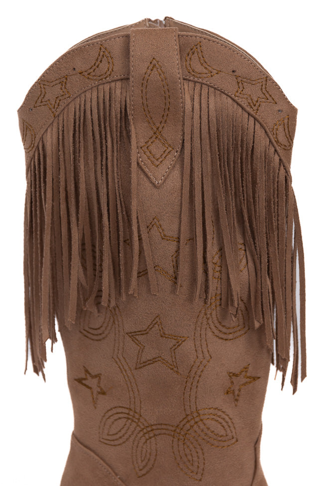 Fancy Suede Warm Taupe Fringe and Stars Boots