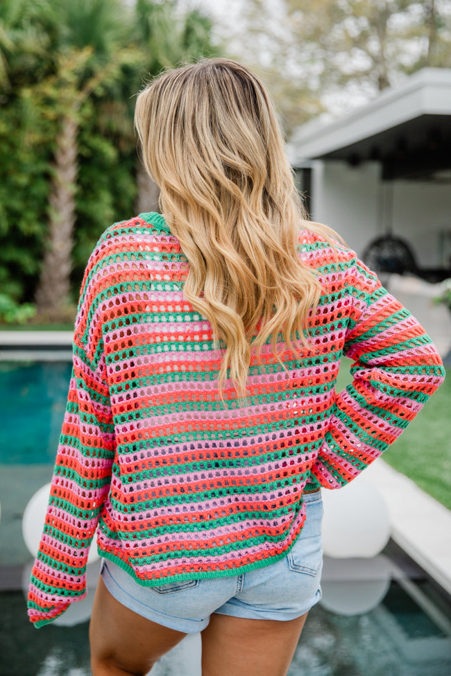Chasing Rainbows Pink And Green Crochet Sweater