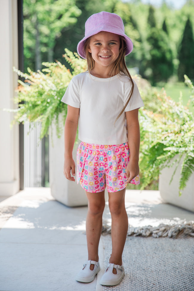 Kid s Errands to Run Multi Floral Check High Waist Shorts FINAL SALE Pink Lily