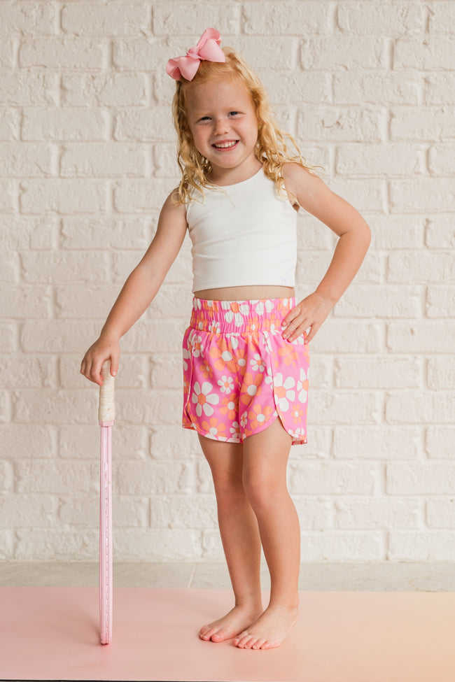 Kid's Errands to Run Pink and Orange Floral Check High Waist Shorts Tori X Pink Lily FINAL SALE