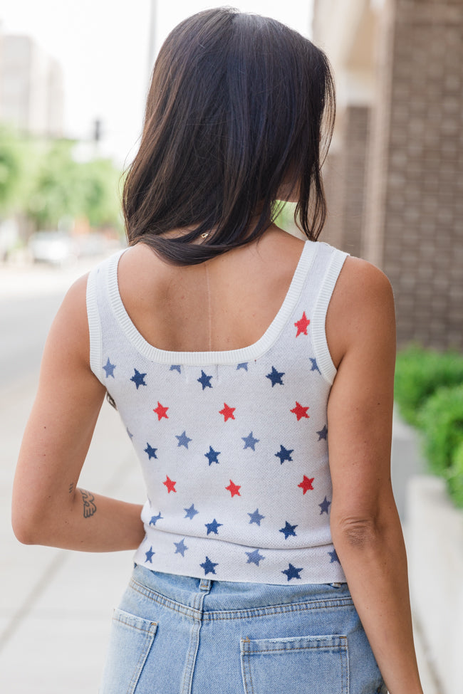 Take It In Stride Red White And Blue Star Printed Sweater Tank