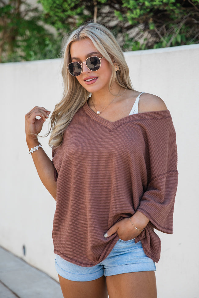 Nothing Crazy Brown Oversized Waffle T-Shirt