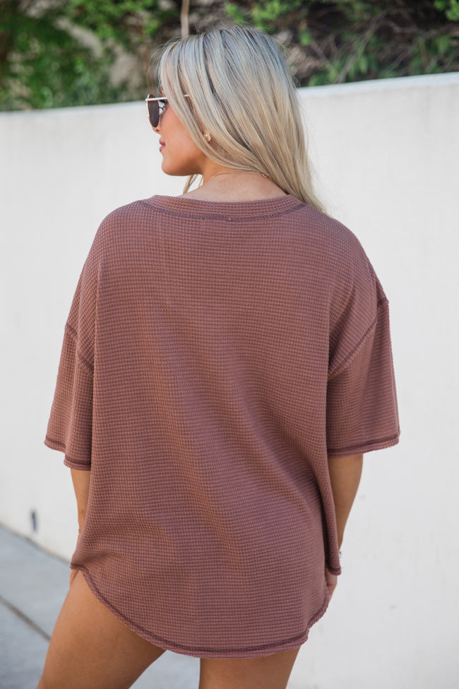 Nothing Crazy Brown Oversized Waffle T-Shirt