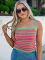Carrying My Love Crochet Pink And Green Multi Striped Tank