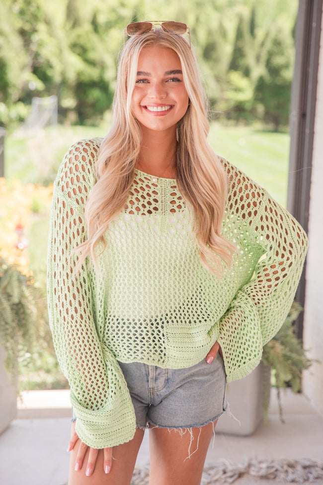 Just Your Type Lime Open Knit Sweater