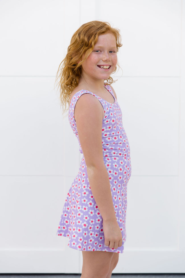 Kid's Kick It With Me In Flower Power Scoop Neck Active Dress Tori X Pink Lily FINAL SALE