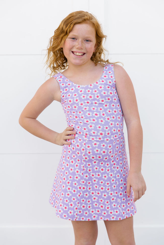 Kid's Kick It With Me In Flower Power Scoop Neck Active Dress Tori X Pink Lily