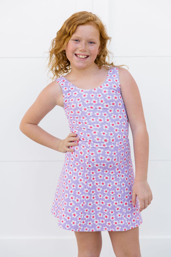 Kid's Kick It With Me In Flower Power Scoop Neck Active Dress Tori X Pink Lily FINAL SALE