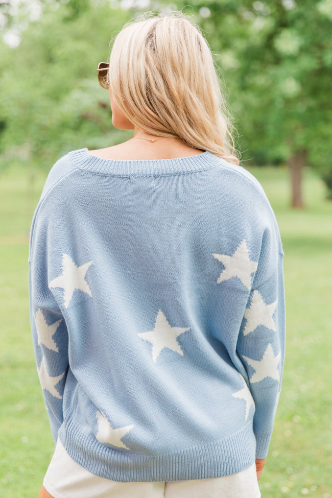 Stars and Smiles Blue V-Neck Sweater FINAL SALE