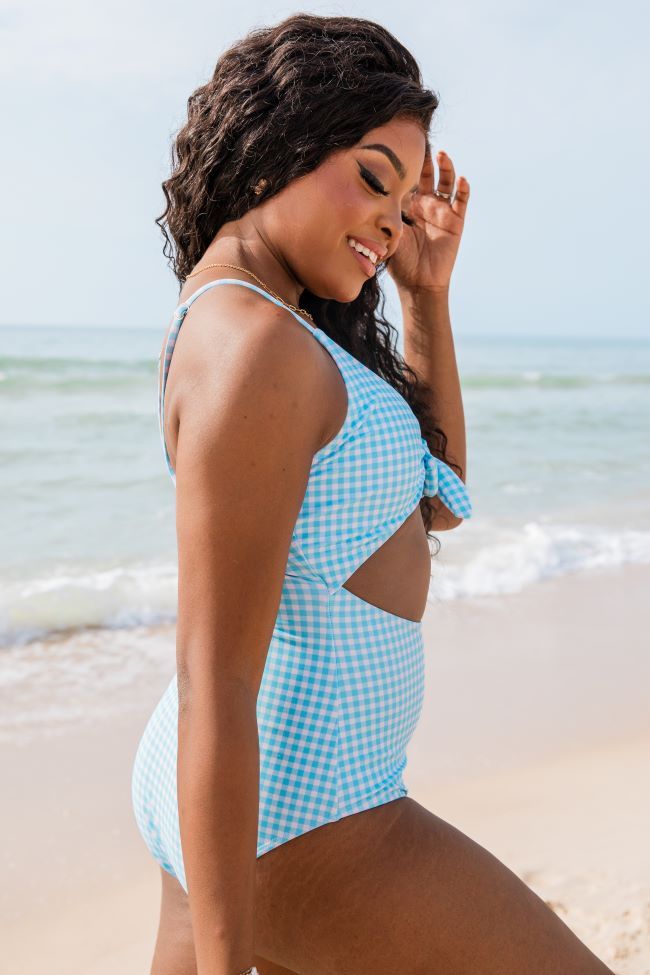 Clear Skies Ahead Blue Gingham Cutout One Piece Swimsuit