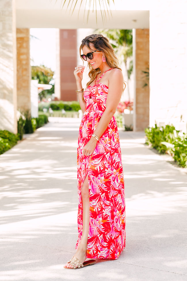 Soak In The Sun Tropical Print Maxi Dress Tori X Pink Lily