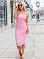 Every Now And Then Pink Ribbed Midi Dress